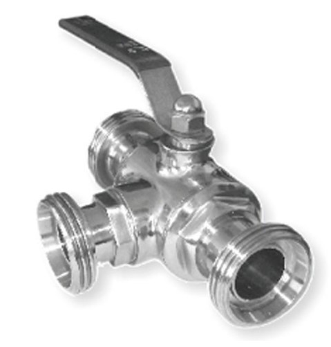 Кран шаровый нержавеющий трёхходовой наружная резьба - резьба - резьба